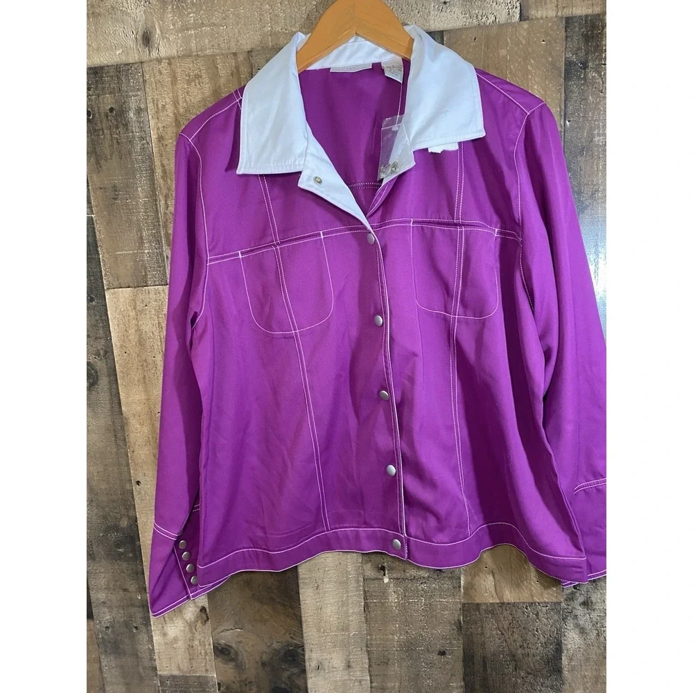 Drapers & Damons Jacket Women's XL Purple W/ White Collar Snap Closure - Picture 5 of 12